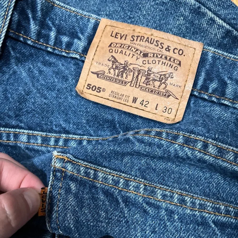 VTG 90s Levi's 505 Blue Denim Jeans 42x30 Orange Tab Medium Wash Straight Leg